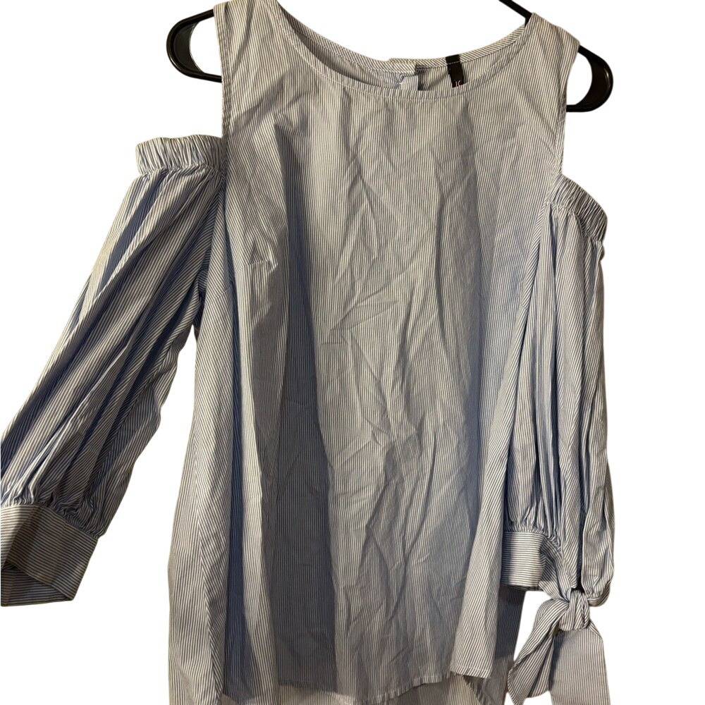 IC by Connie K Women's M Asymmetrical Striped Flowy Blue Tunic Top Boho Flirty